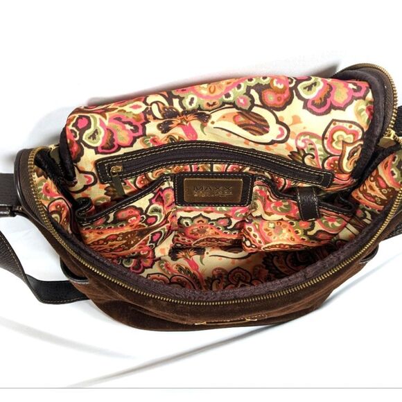 Maxx New York Signature Brown Suede Leather Shoulder Bag And Matching Wristlet - Picture 4 of 13